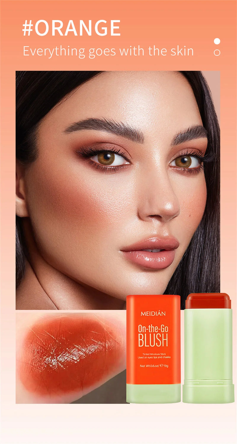 Impermeável multi-função blush stick, creme natural bochecha, rosto vermelho, duradouro, cor alta, renderização, tom de pele brilhante