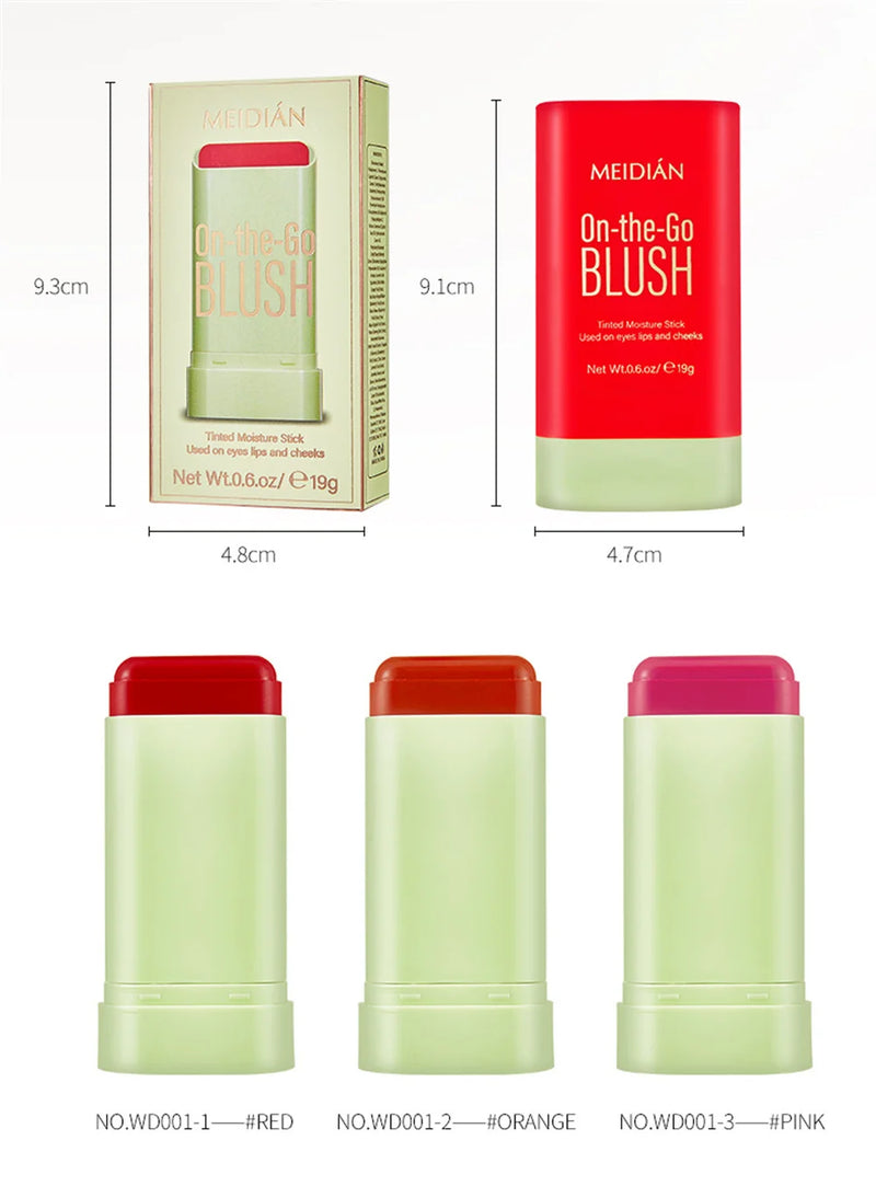 Impermeável multi-função blush stick, creme natural bochecha, rosto vermelho, duradouro, cor alta, renderização, tom de pele brilhante